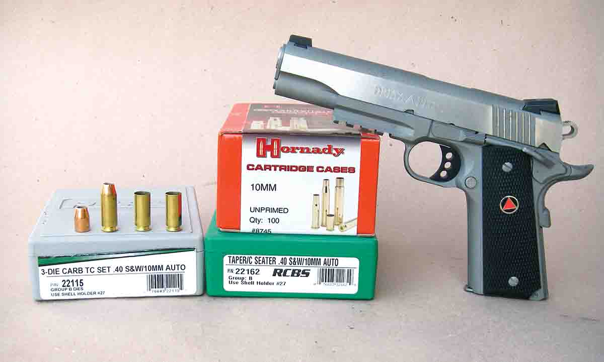A stainless steel Colt Delta Elite was used to develop accompanying handload data.